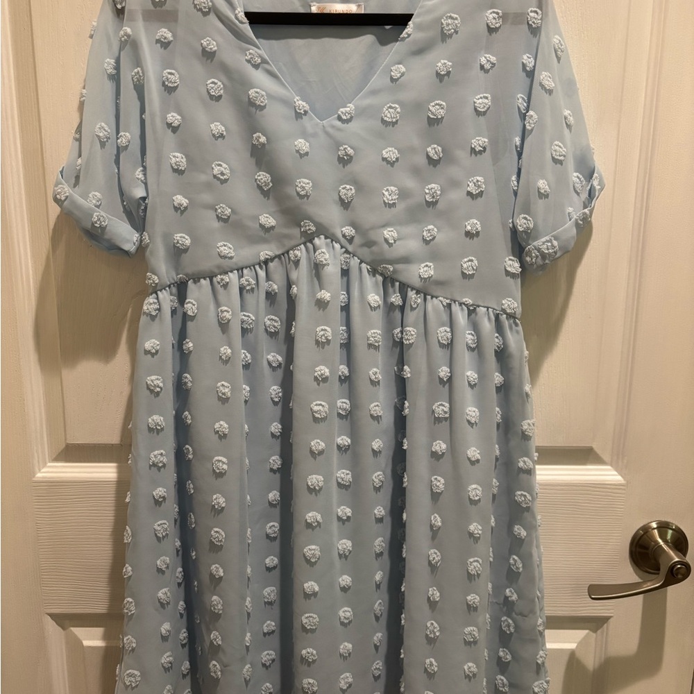 Blue Puff Sleeve V-Neck Midi Sundress